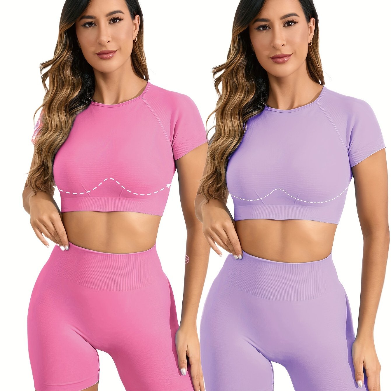Ensemble Dos ouvert en nylon sans couture, haut à manches courtes très extensible, respirant et confortable 2 pièces | Fitness Femme