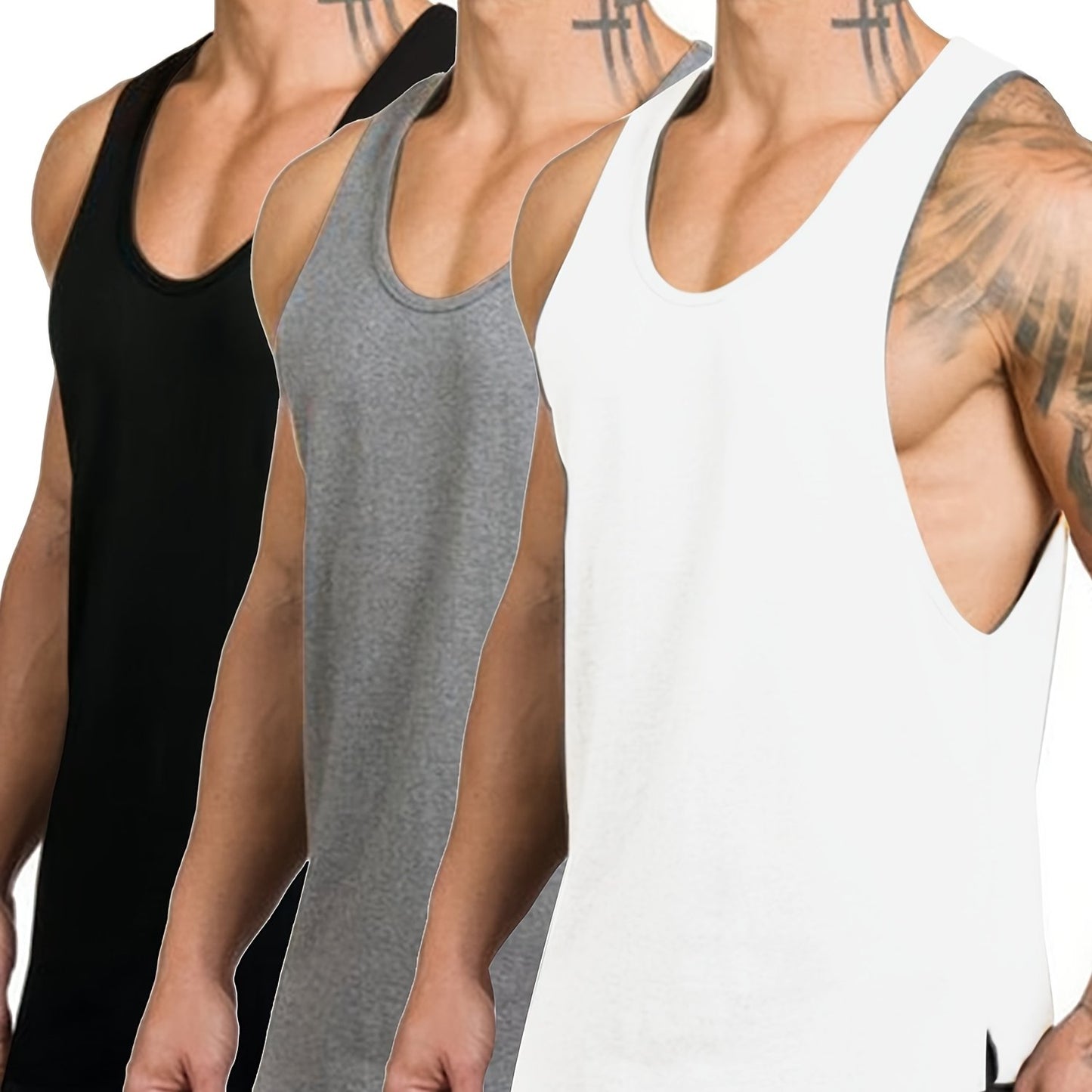 3 Packs Men'S Workout Tank Top Gym Muscle Tee Fitness Bodybuilding ...