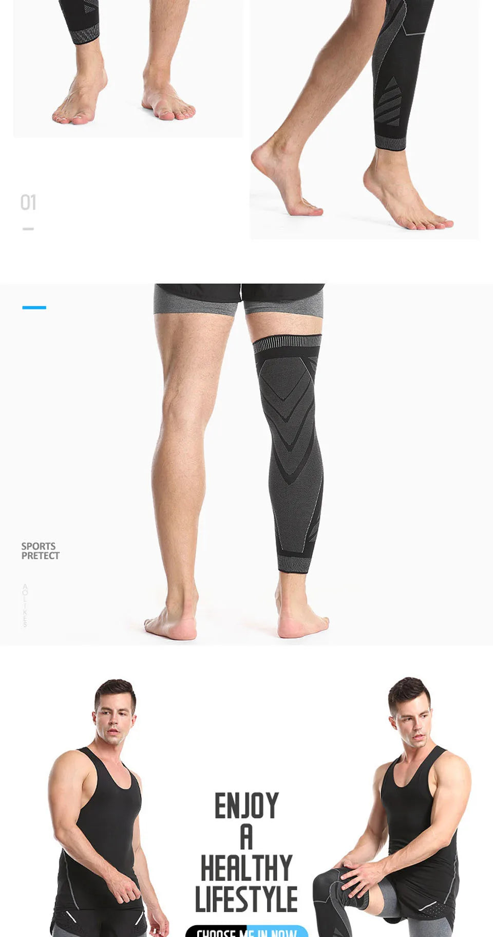 AOLIKES – manchons de Compression pour jambes complètes, genouillères, protection de soutien pour haltérophilie, soulagement des douleurs articulaires de l'arthrite