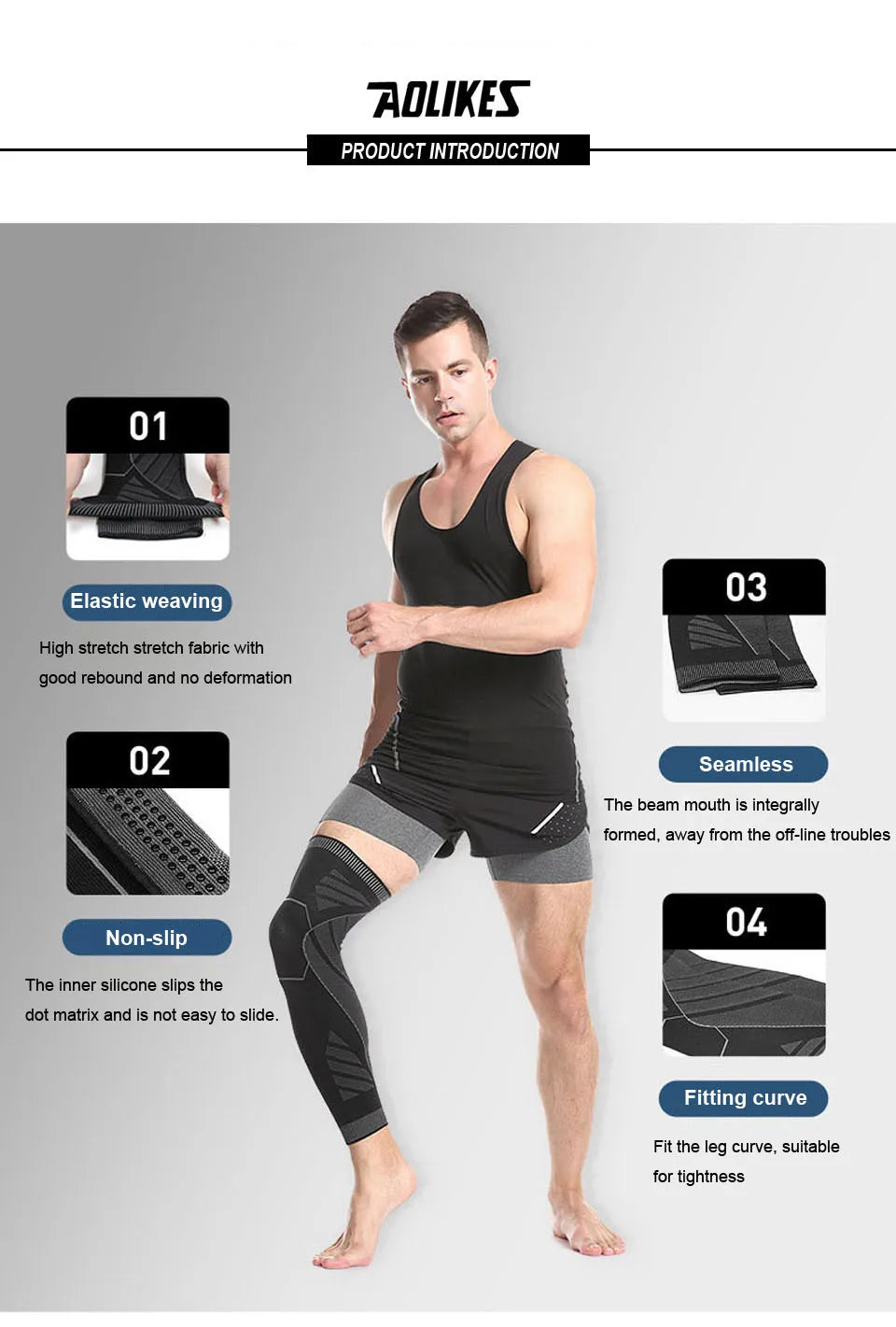 AOLIKES – manchons de Compression pour jambes complètes, genouillères, protection de soutien pour haltérophilie, soulagement des douleurs articulaires de l'arthrite