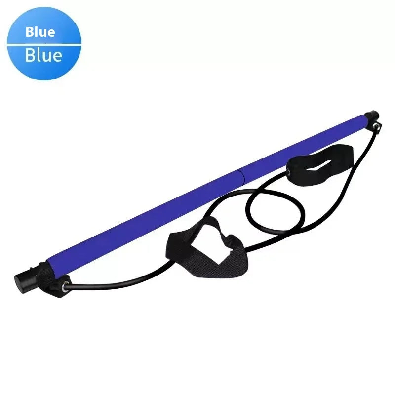 Bâton de Pilates – Barre de fitness réglable pour l'entraînement à domicile, le yoga, l'étirement et le tonification – Tige d'exercice portable avec bandes élastiques