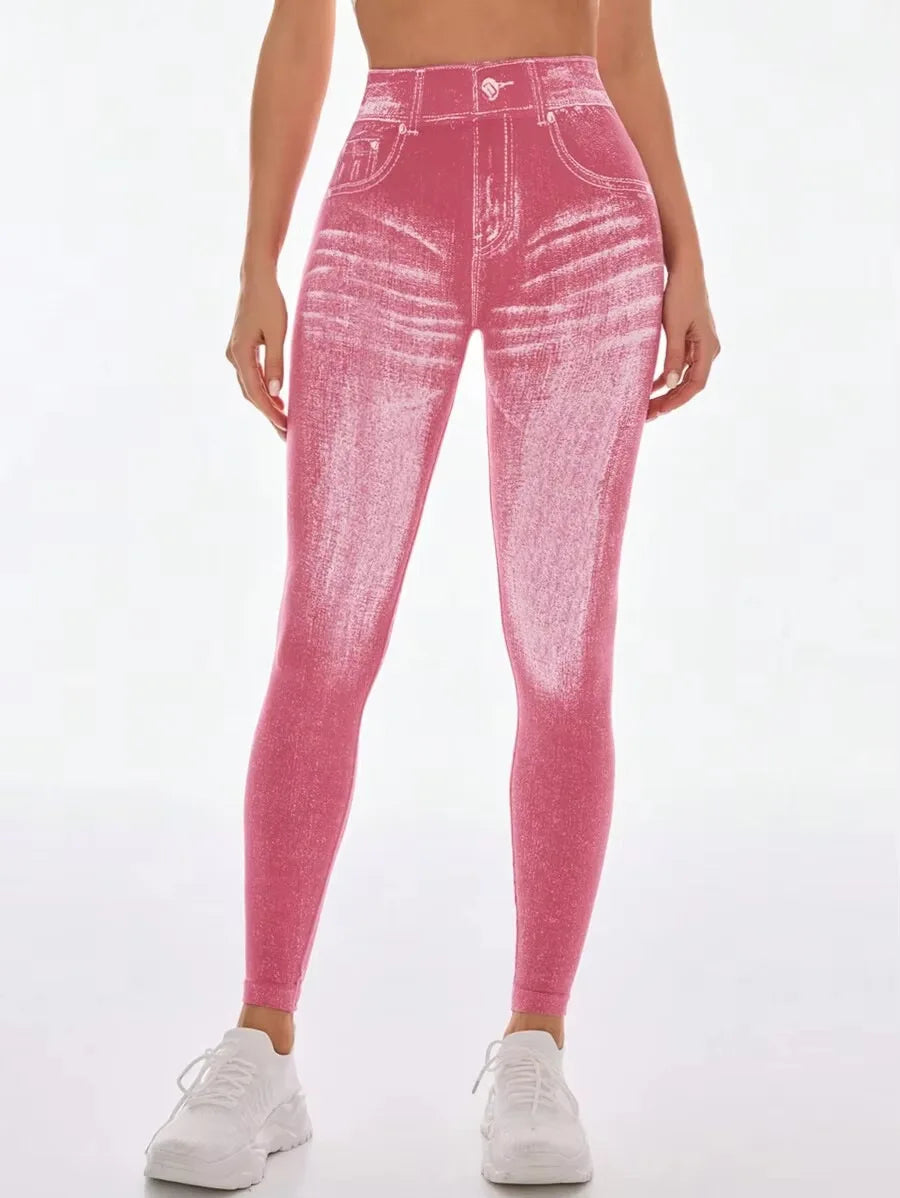 Leggings Gym Faux Denim Sans Couture Elastique Training | Fitness Femme