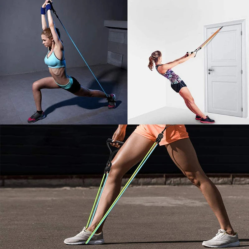 Bandes de résistance avec poignées, bandes d'exercice, bandes d'entraînement avec poignées pour hommes et femmes, équipement de musculation à la maison