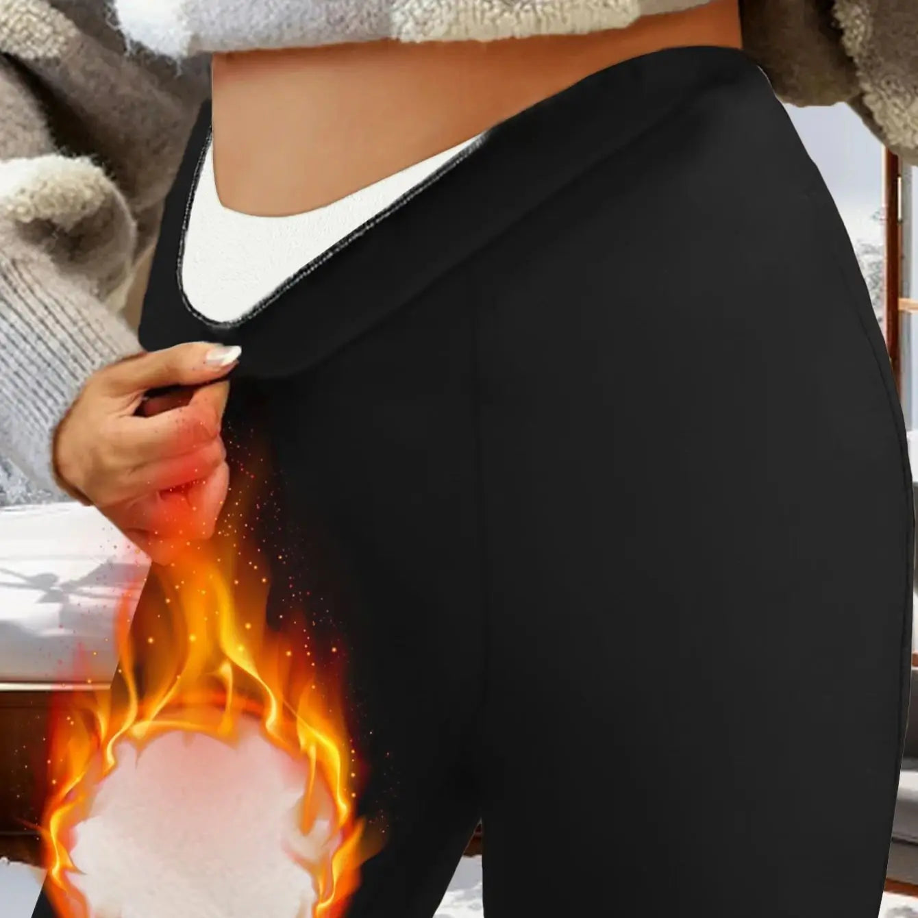 1 paire de pantalons à cloche doublés de laine noire pour femmes - ...