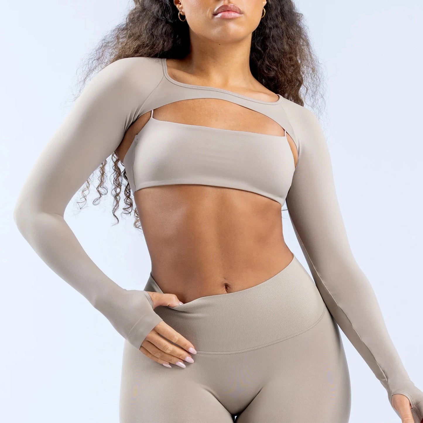Ensemble 3pcs sans couture femme fitness élastique respirant haussement d’épaules sports à manches longues (ne contient pas de soutien-gorge) | Fitness Femme