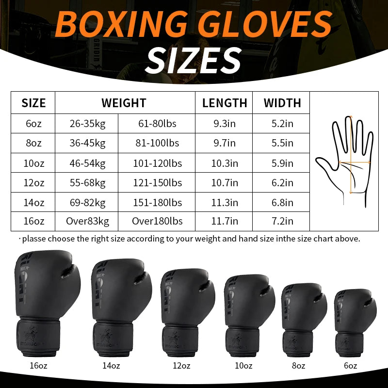 Gants de boxe professionnels pour adultes 8/10/12 14 16 | UNISEXE | Accessoires C