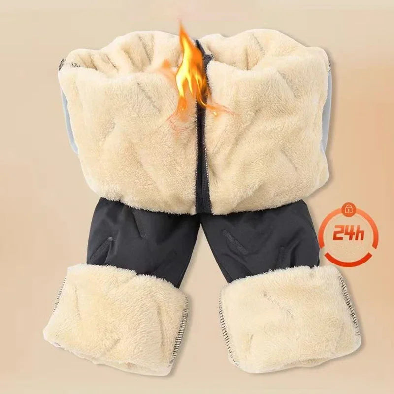 Pantalon de survêtement doublé polaire épais en peluche pour femmes, jambes droites, imperméable, coupe-vent, vêtements d'extérieur, thermiques, nouvelle collection