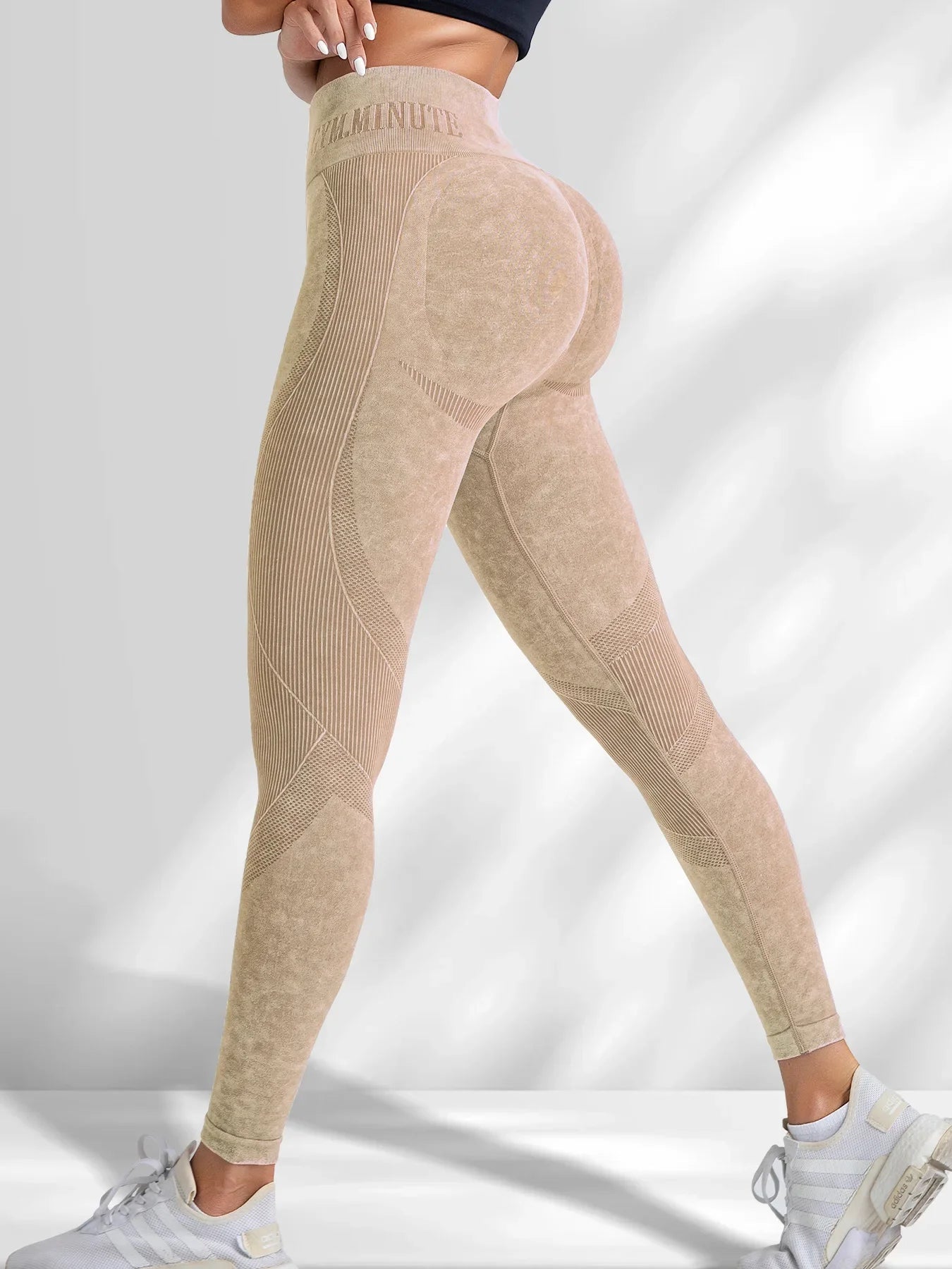 Pantalon de yoga Taille serrée Lettre Sable Lavé Pantalon Exercice Yoga Leggings | Fitness Femme