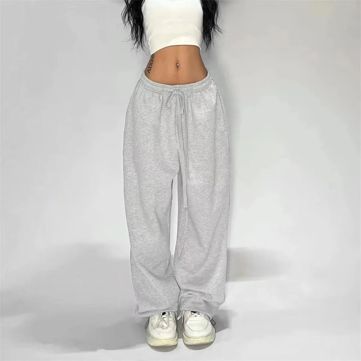 Jogging décontracté pour femmes, couleur unie, taille haute, à lacets.