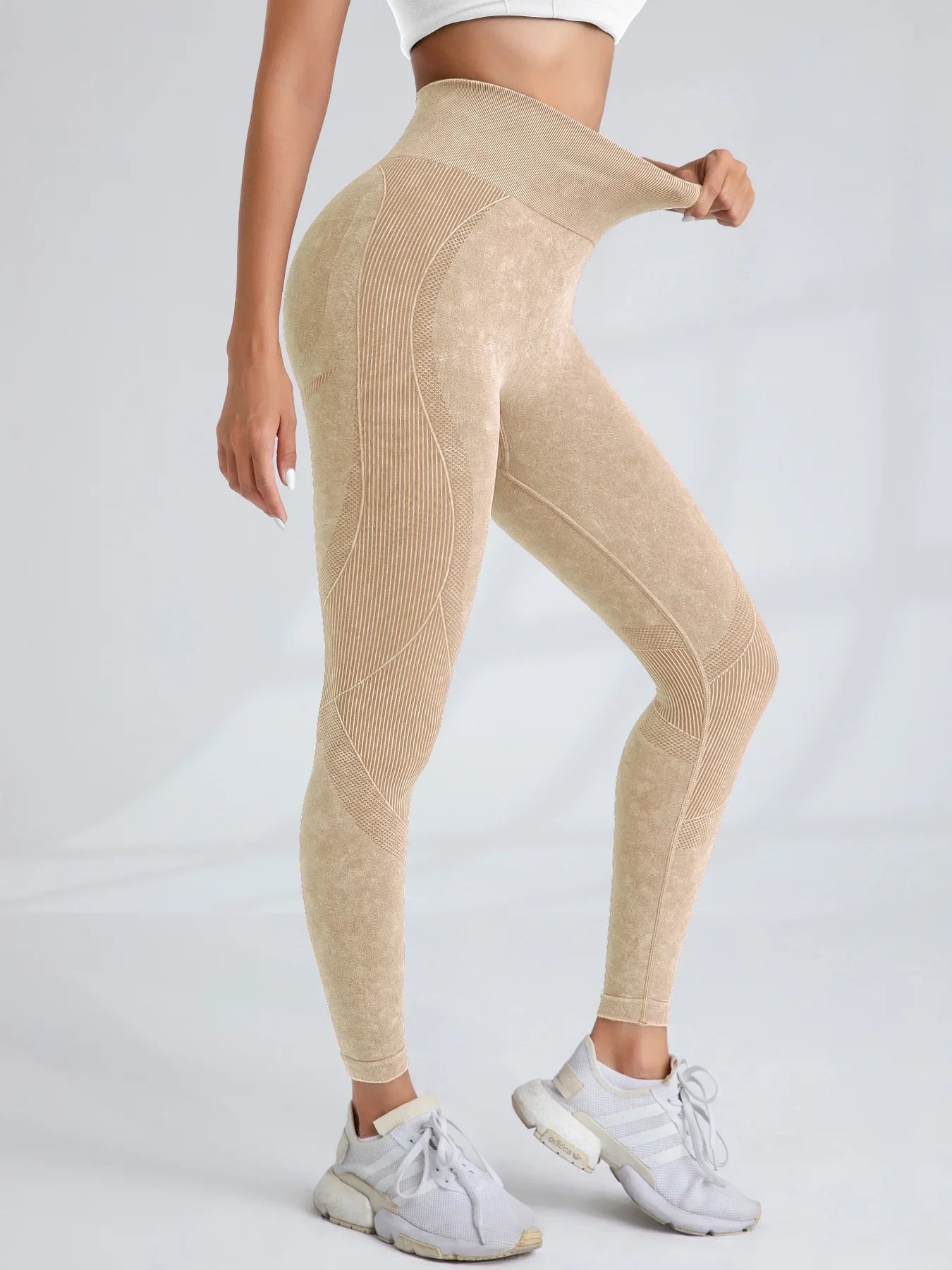 Pantalon de yoga Taille serrée Lettre Sable Lavé Pantalon Exercice Yoga Leggings | Fitness Femme