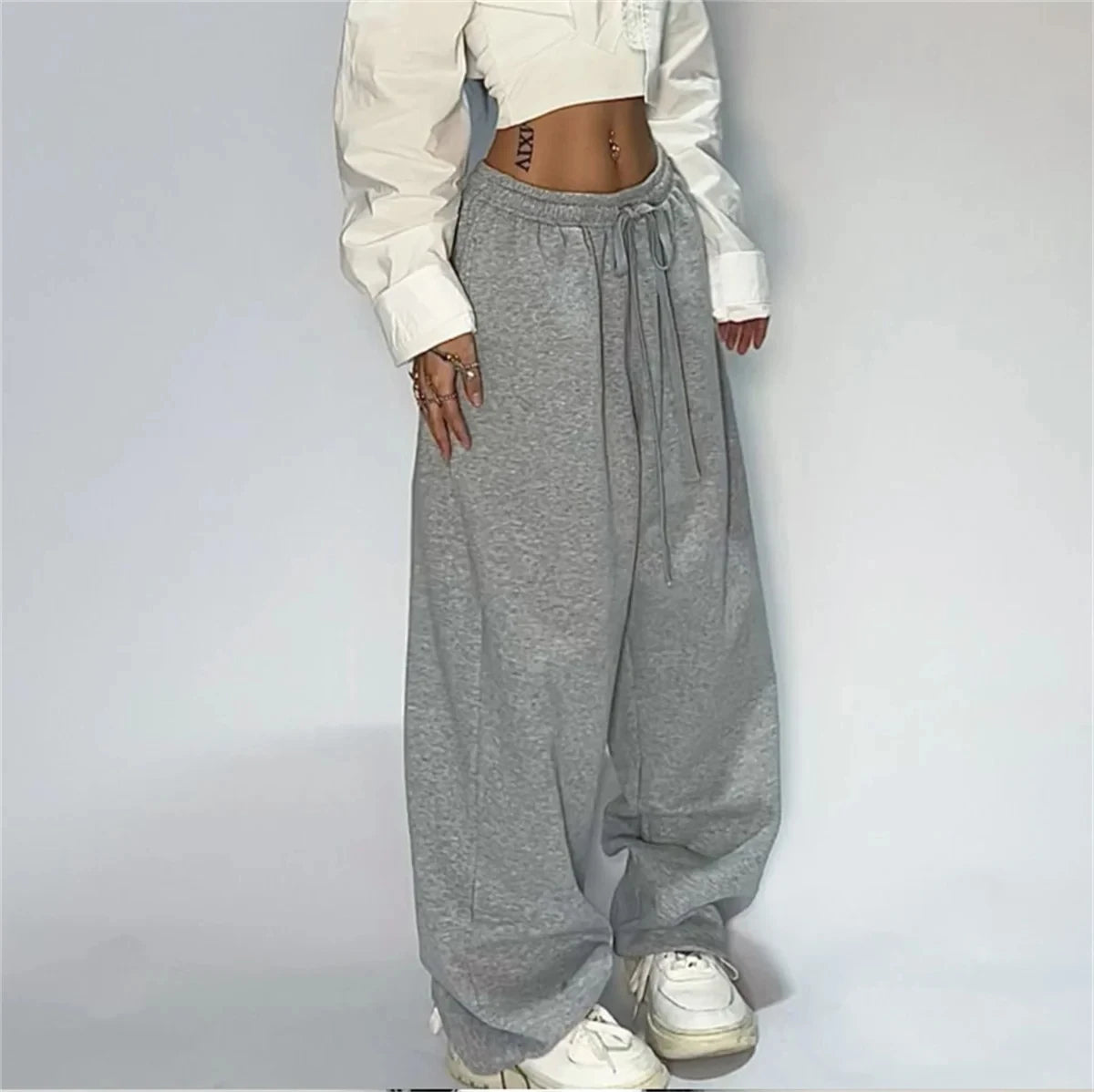 Jogging décontracté pour femmes, couleur unie, taille haute, à lacets.