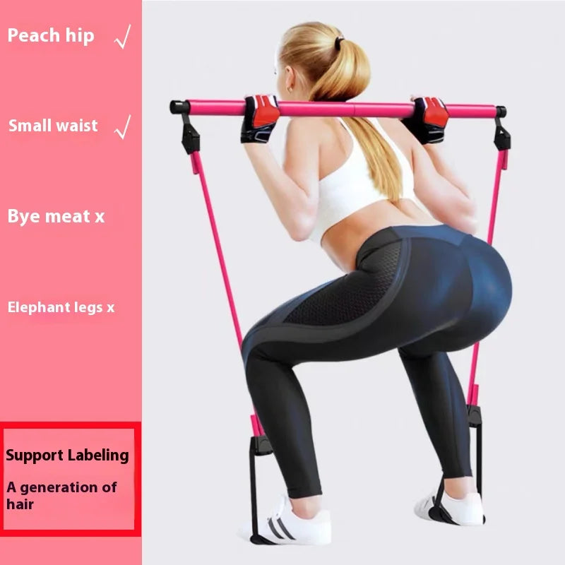 Bâton de Pilates – Barre de fitness réglable pour l'entraînement à domicile, le yoga, l'étirement et le tonification – Tige d'exercice portable avec bandes élastiques