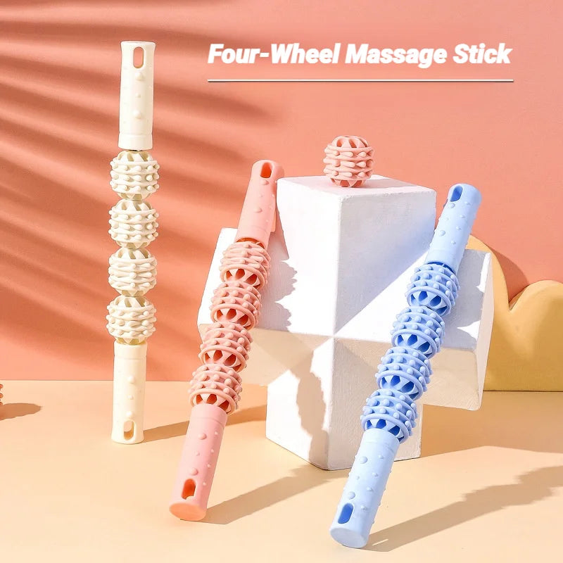 4 boules bâton de Massage rouleau mollet Muscle Cervical cou épaule dos relaxant Yoga loup dents Muscles Relaxation Fitness