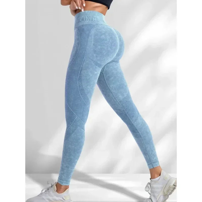 Pantalon de yoga Taille serrée Lettre Sable Lavé Pantalon Exercice Yoga Leggings | Fitness Femme