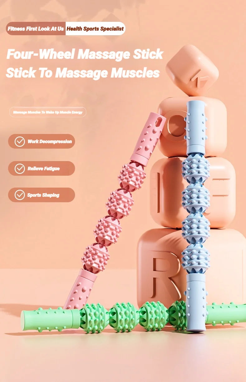 4 boules bâton de Massage rouleau mollet Muscle Cervical cou épaule dos relaxant Yoga loup dents Muscles Relaxation Fitness