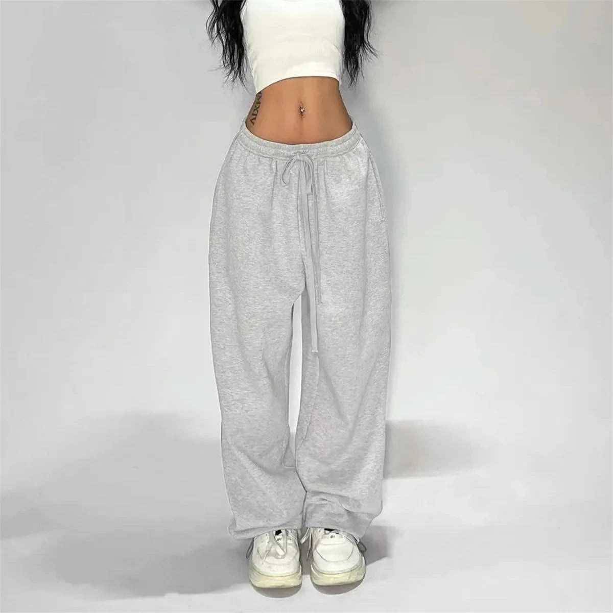 Jogging décontracté pour femmes, couleur unie, taille haute, à lacets.