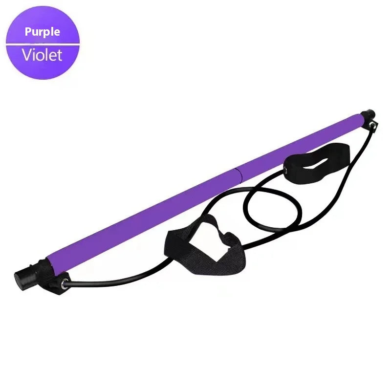 Bâton de Pilates – Barre de fitness réglable pour l'entraînement à domicile, le yoga, l'étirement et le tonification – Tige d'exercice portable avec bandes élastiques