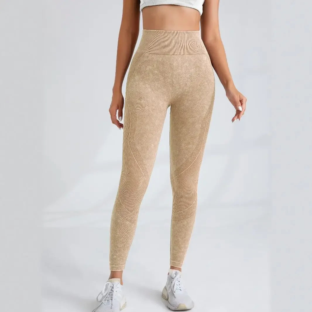 Pantalon de yoga Taille serrée Lettre Sable Lavé Pantalon Exercice Yoga Leggings | Fitness Femme
