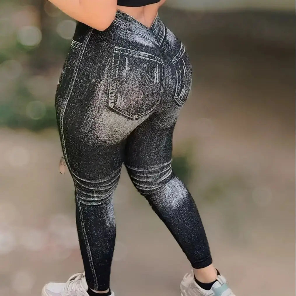 Leggings Gym Faux Denim Sans Couture Elastique Training | Fitness Femme