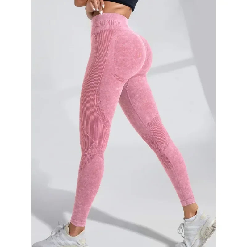 Pantalon de yoga Taille serrée Lettre Sable Lavé Pantalon Exercice Yoga Leggings | Fitness Femme