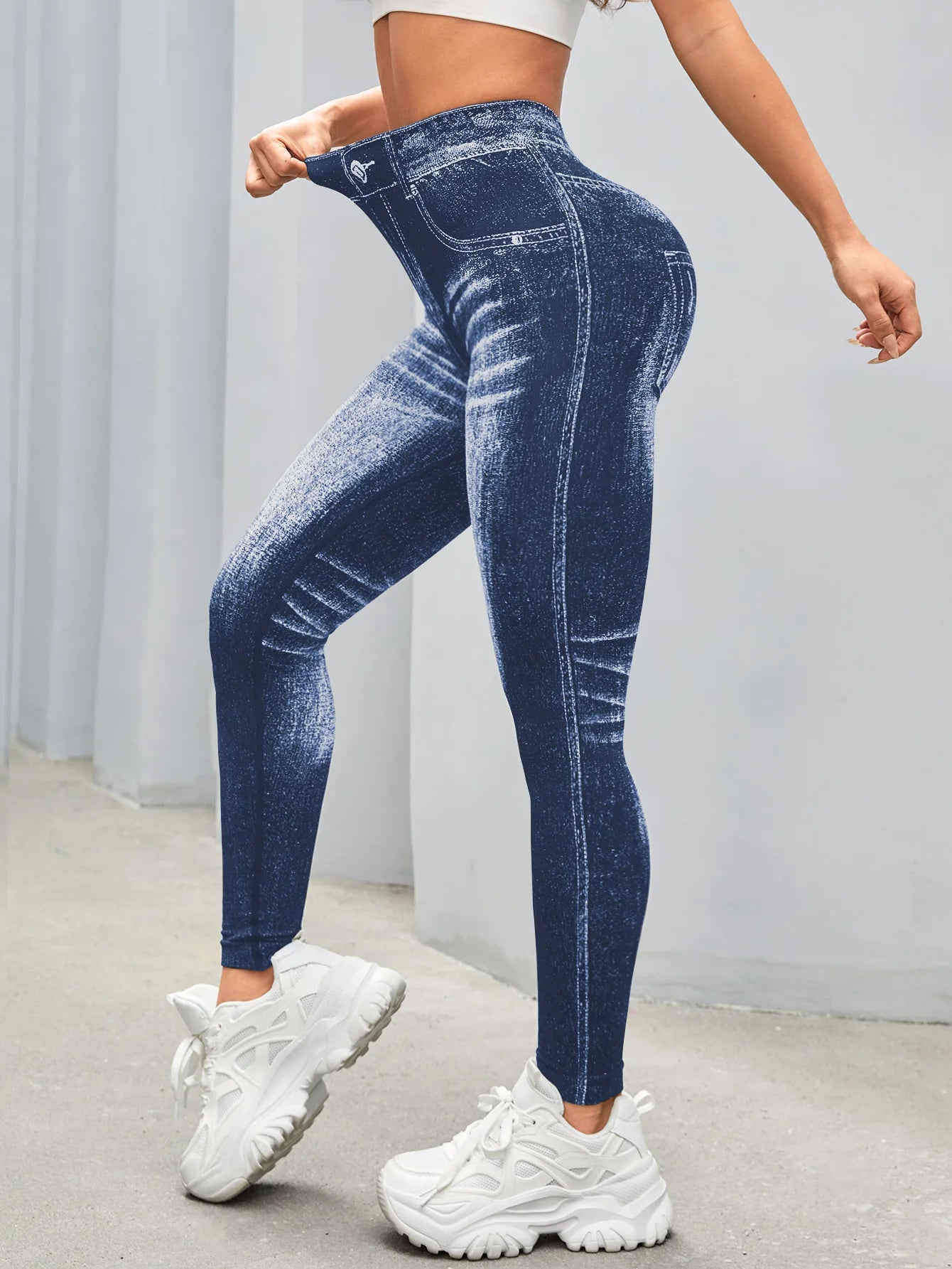 Leggings Gym Faux Denim Sans Couture Elastique Training | Fitness Femme