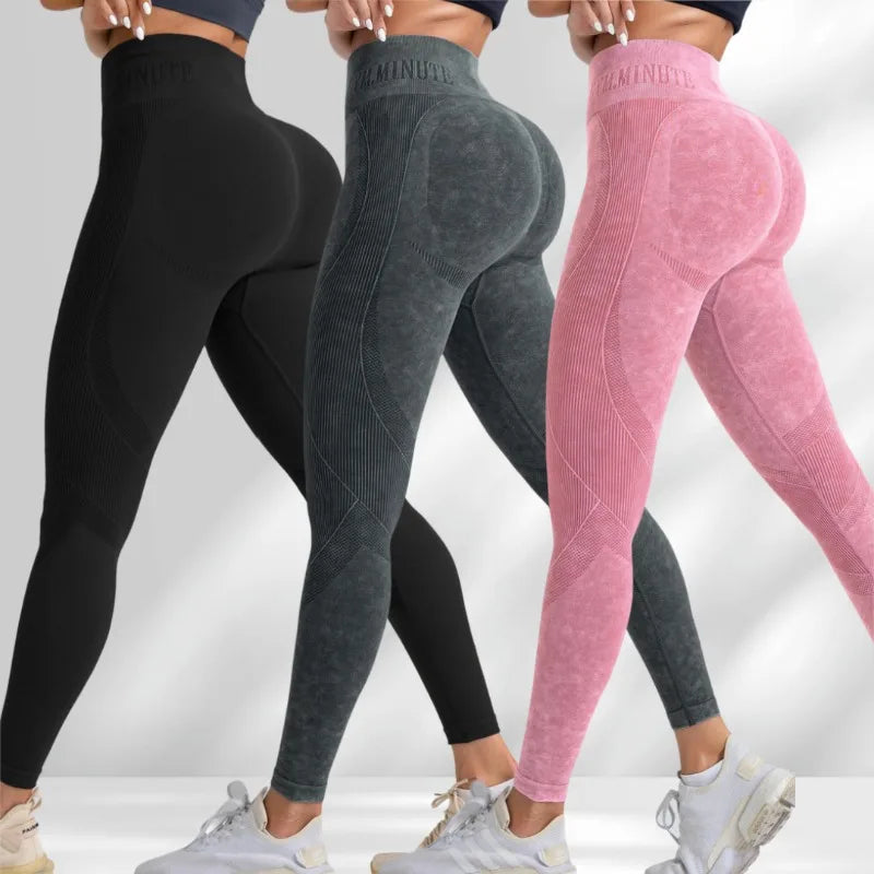 Pantalon de yoga Taille serrée Lettre Sable Lavé Pantalon Exercice Yoga Leggings | Fitness Femme