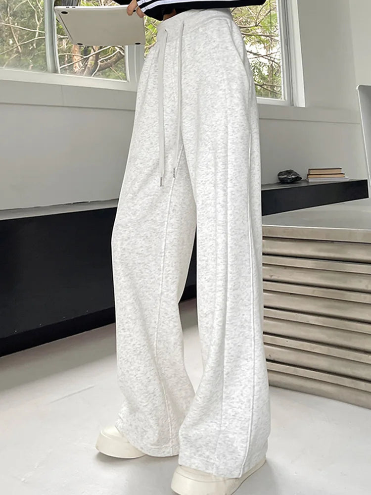 Jogging de sport élastique pour femmes, basique, blanc, gris, noir, jambes larges, droit, polyvalent, taille haute, survêtement