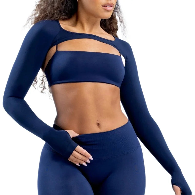 Ensemble 3pcs sans couture femme fitness élastique respirant haussement d’épaules sports à manches longues (ne contient pas de soutien-gorge) | Fitness Femme