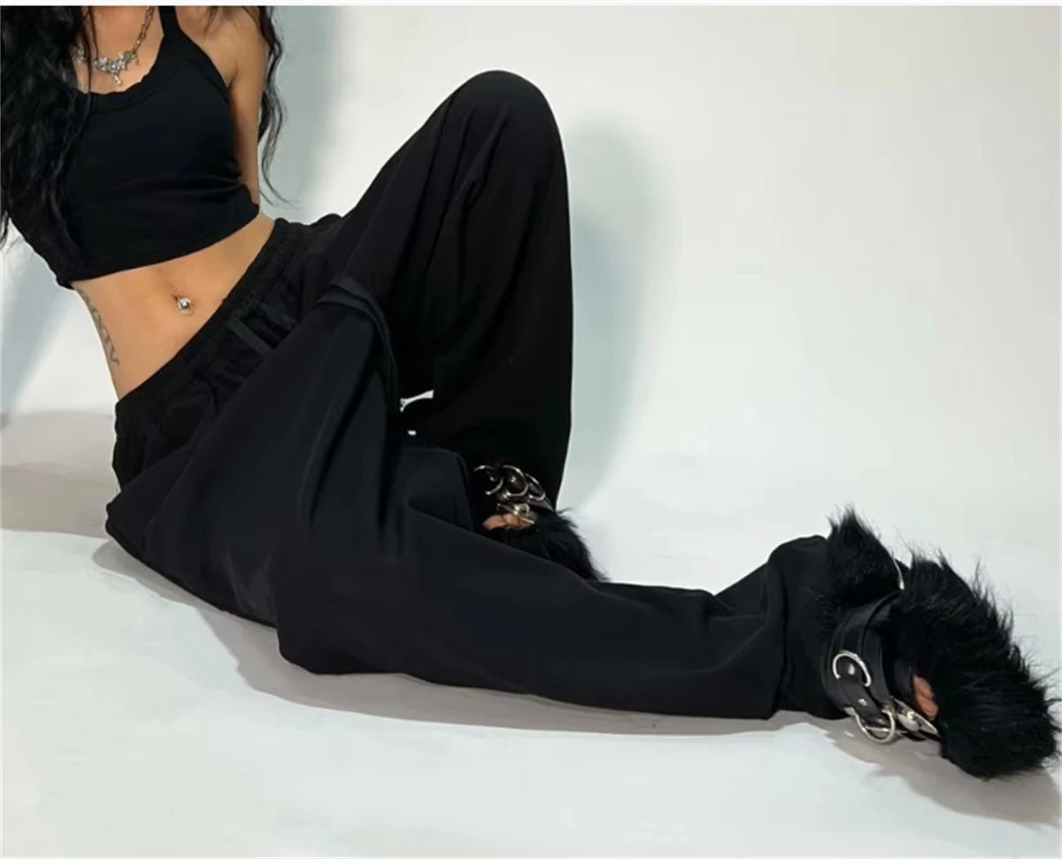 Jogging décontracté pour femmes, couleur unie, taille haute, à lacets.