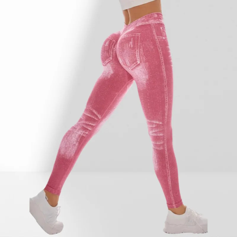 Leggings Gym Faux Denim Sans Couture Elastique Training | Fitness Femme