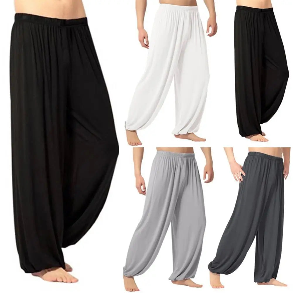Sarouel pour hommes couleur unie pantalons de Yoga exercice du matin Tai Chi pantalon décontracté pantalon à jambes larges pantalons longs sarouel pantalons masculins