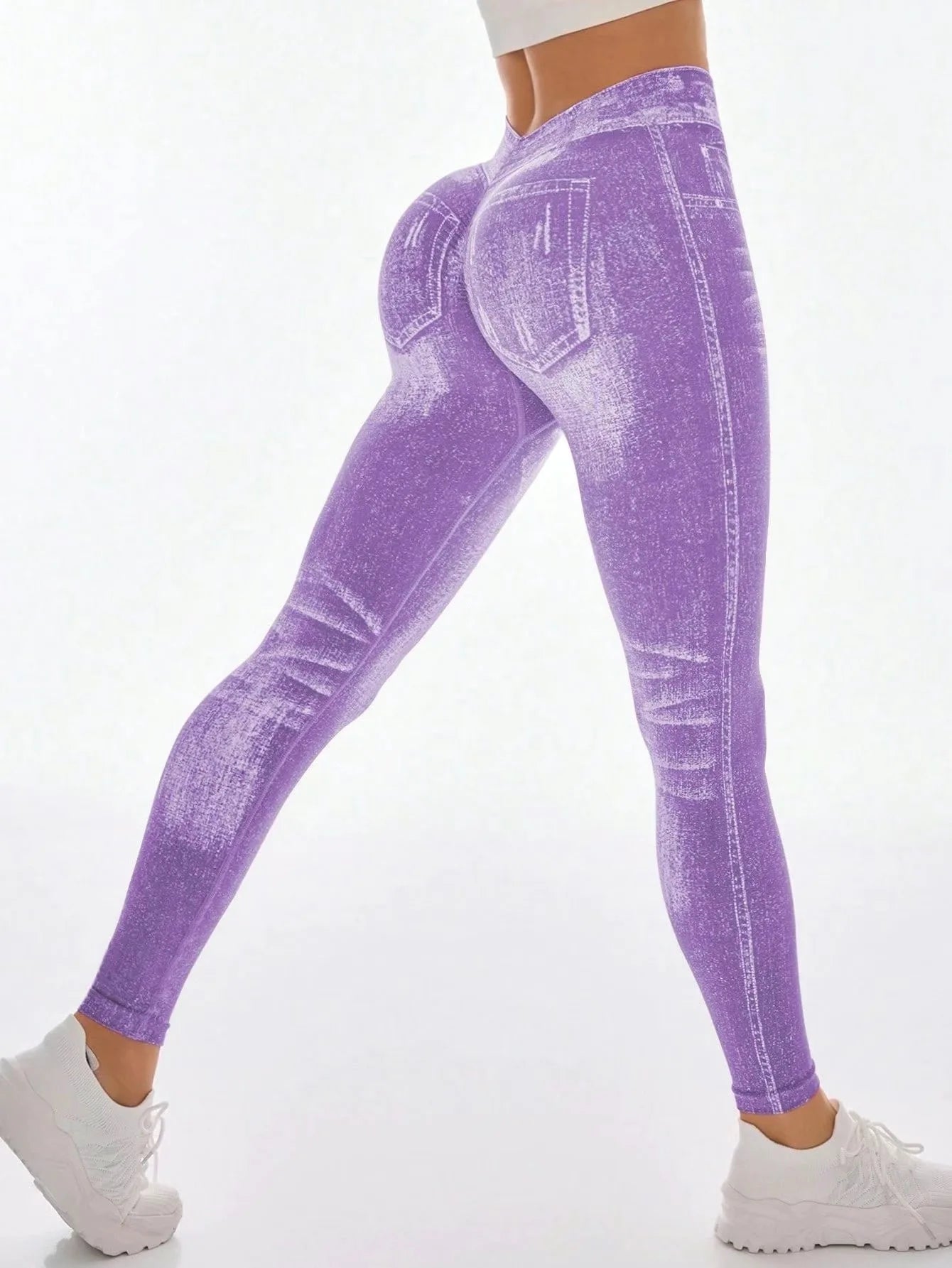 Leggings Gym Faux Denim Sans Couture Elastique Training | Fitness Femme