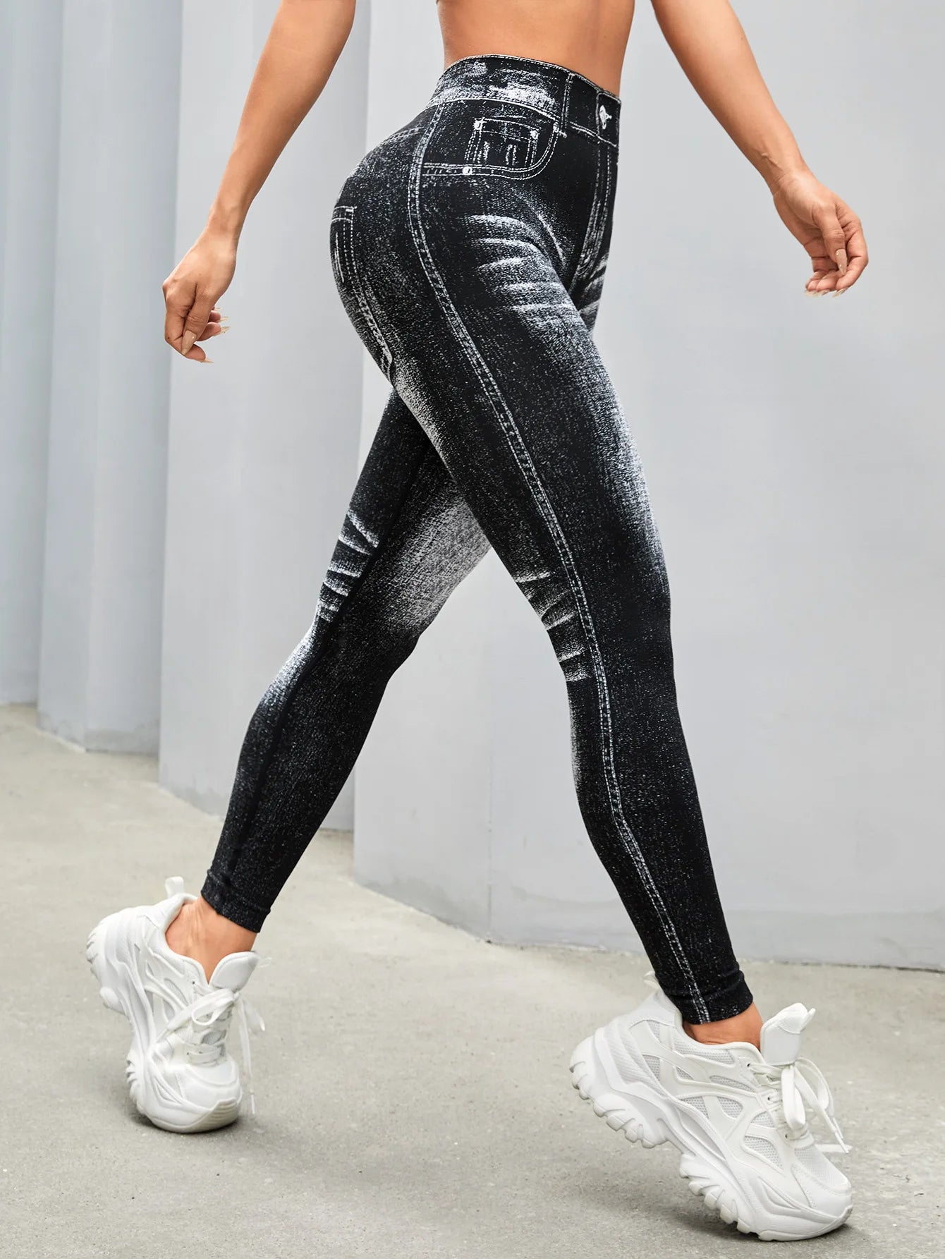 Leggings Gym Faux Denim Sans Couture Elastique Training | Fitness Femme