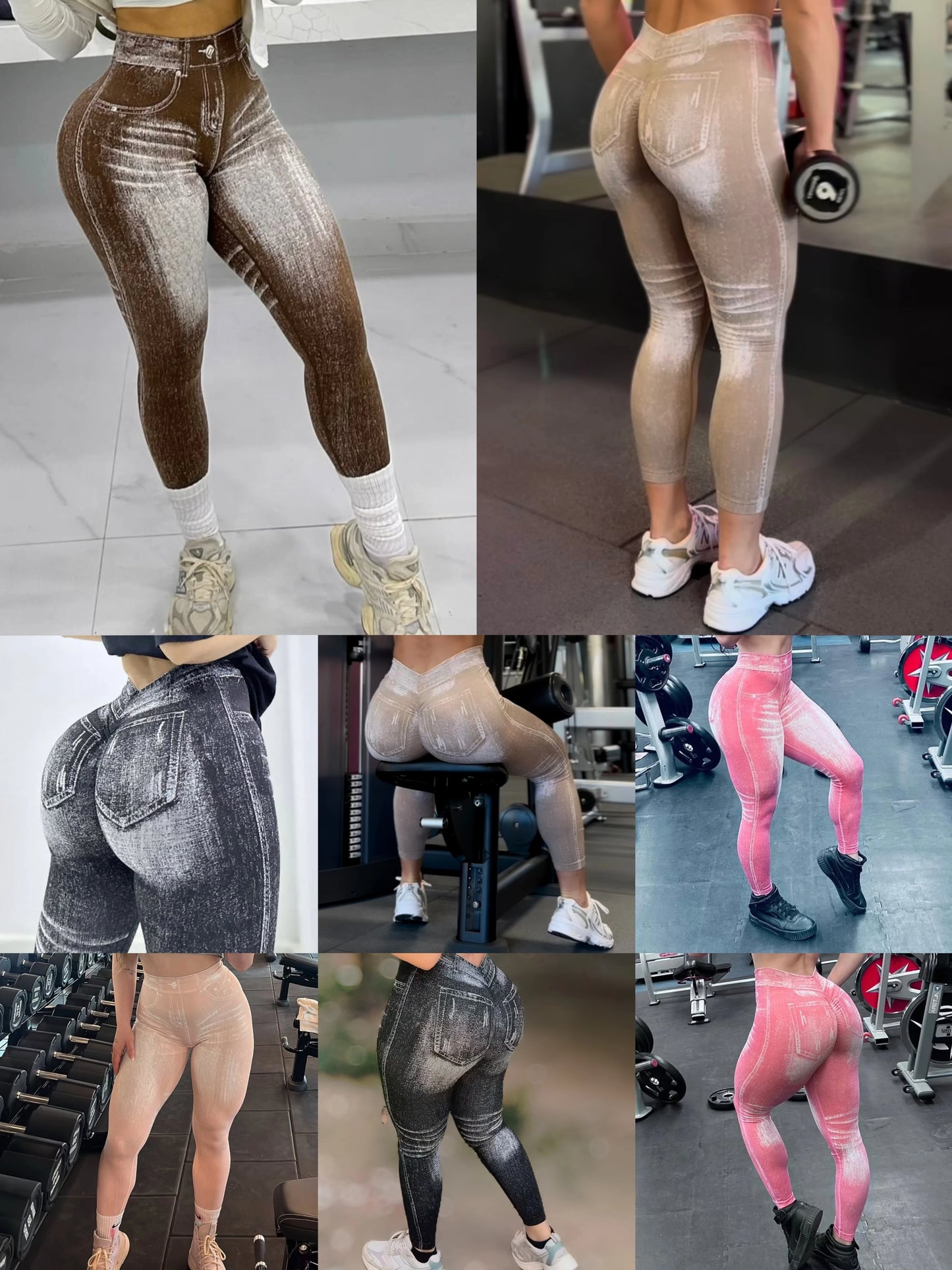Leggings Gym Faux Denim Sans Couture Elastique Training | Fitness Femme