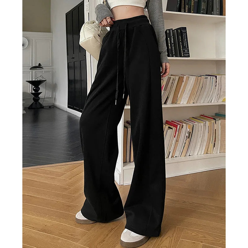Jogging de sport élastique pour femmes, basique, blanc, gris, noir, jambes larges, droit, polyvalent, taille haute, survêtement