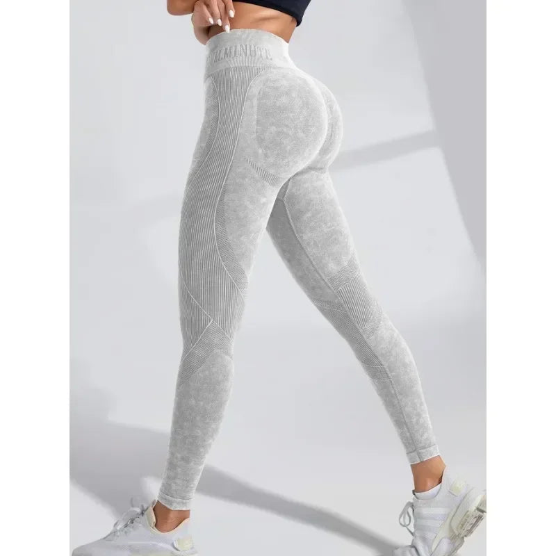 Pantalon de yoga Taille serrée Lettre Sable Lavé Pantalon Exercice Yoga Leggings | Fitness Femme