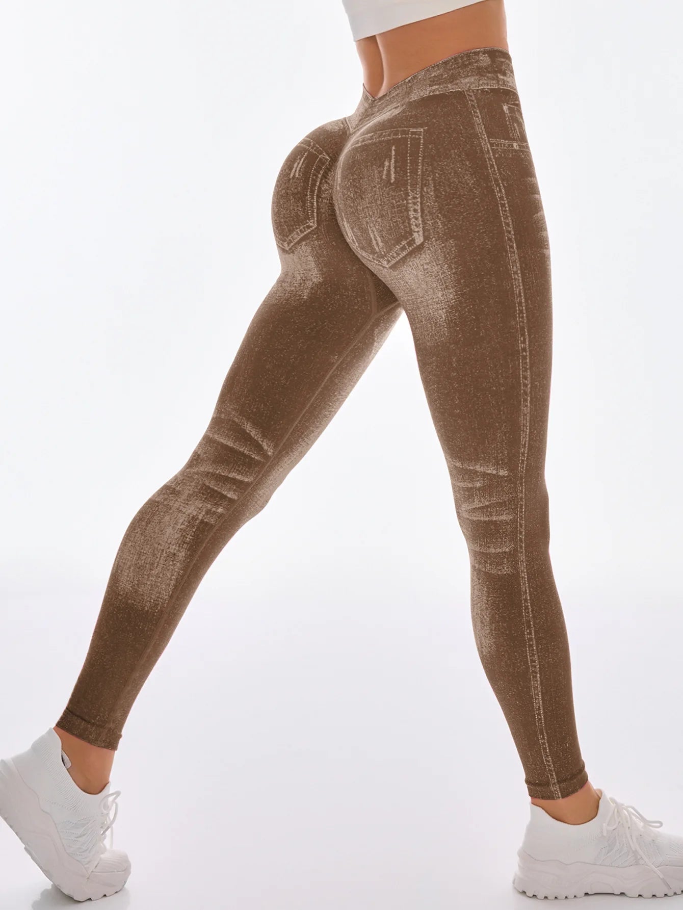 Leggings Gym Faux Denim Sans Couture Elastique Training | Fitness Femme