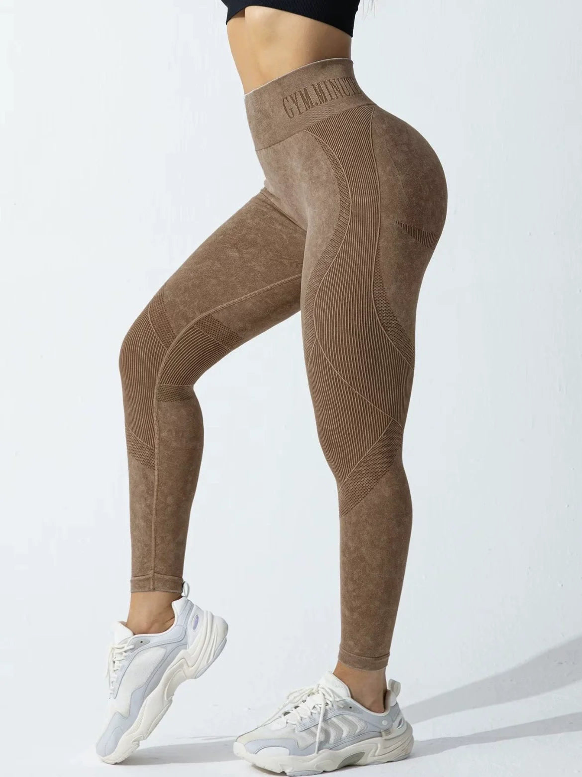 Pantalon de yoga Taille serrée Lettre Sable Lavé Pantalon Exercice Yoga Leggings | Fitness Femme