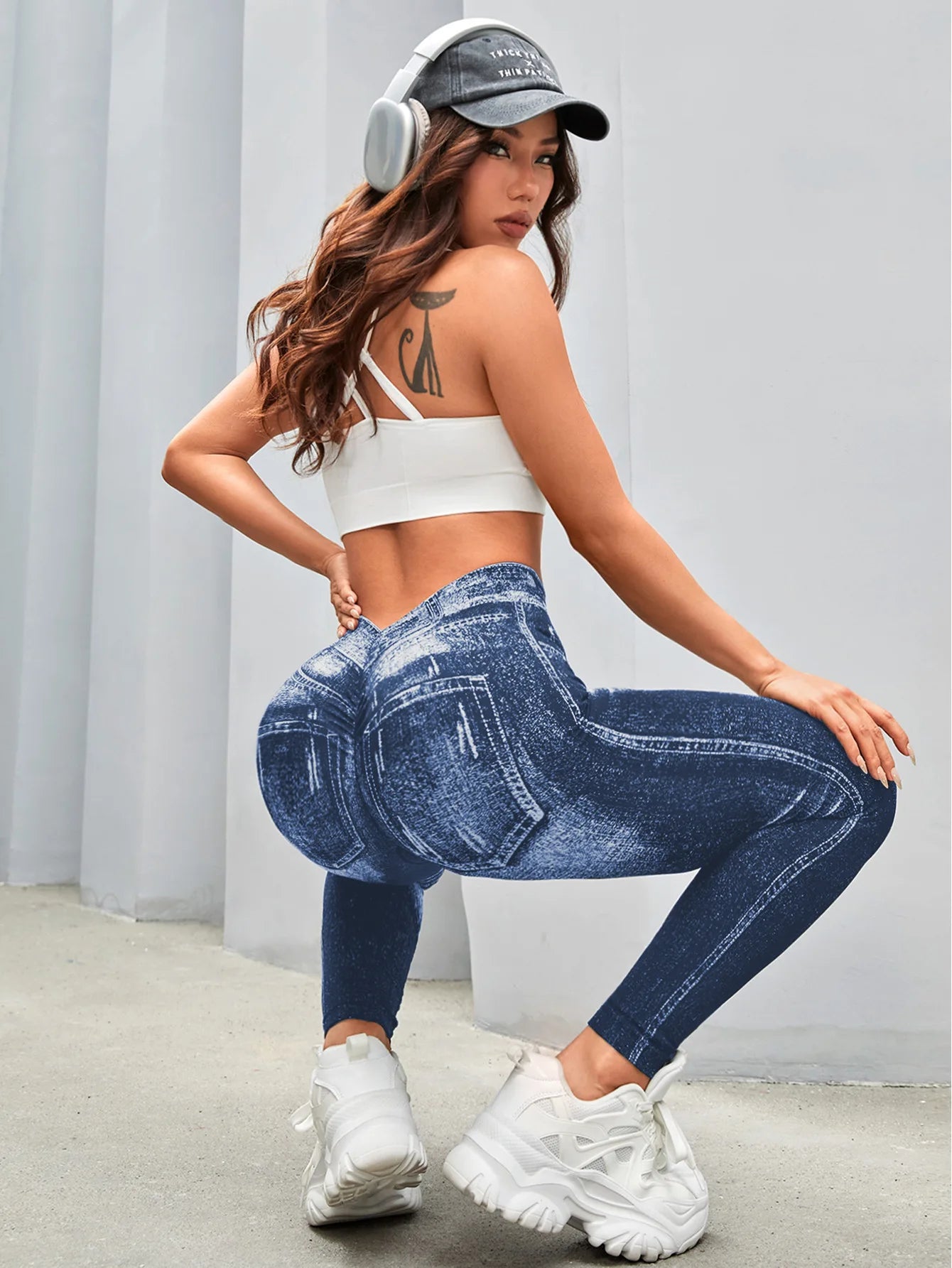 Leggings Gym Faux Denim Sans Couture Elastique Training | Fitness Femme