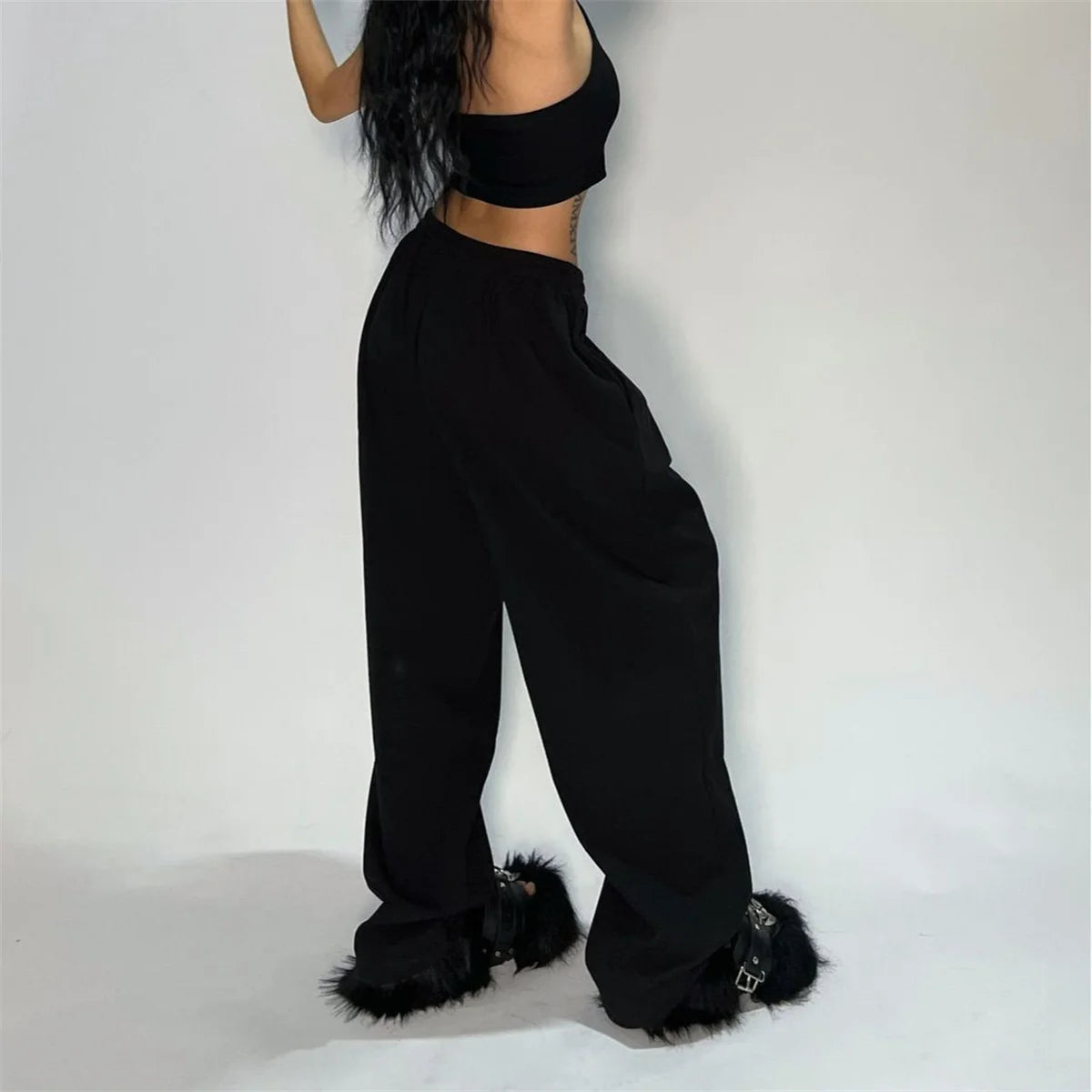 Jogging décontracté pour femmes, couleur unie, taille haute, à lacets.