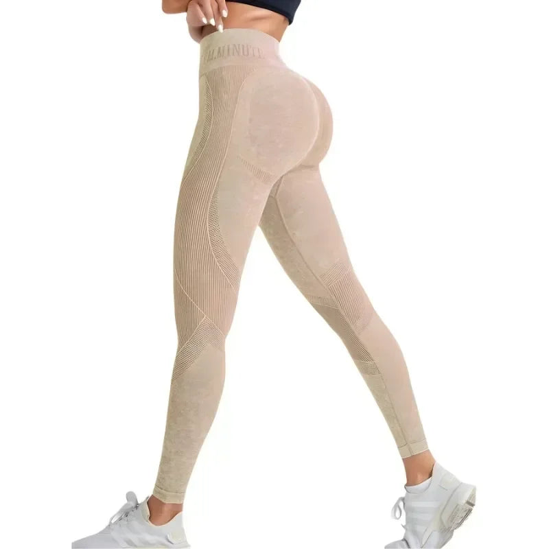 Pantalon de yoga Taille serrée Lettre Sable Lavé Pantalon Exercice Yoga Leggings | Fitness Femme