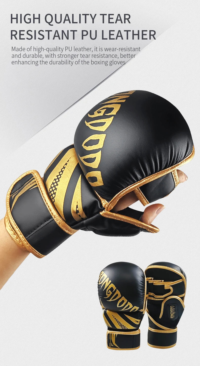 Gants de combat demi-doigt Pur Cuir | MMA - Boxe - Muay Thai |Accessoires C