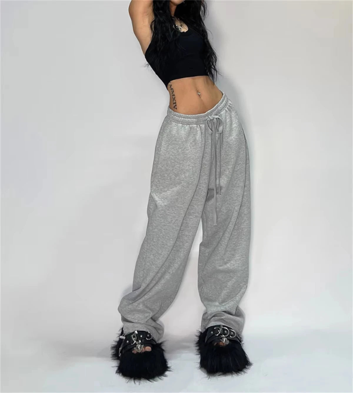 Jogging décontracté pour femmes, couleur unie, taille haute, à lacets.