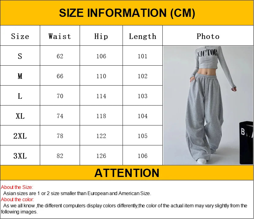 Harajuku pantalon de survêtement à jambes larges femmes Streetwear Baggy surdimensionné gris pantalon de sport taille haute cordon pantalon décontracté