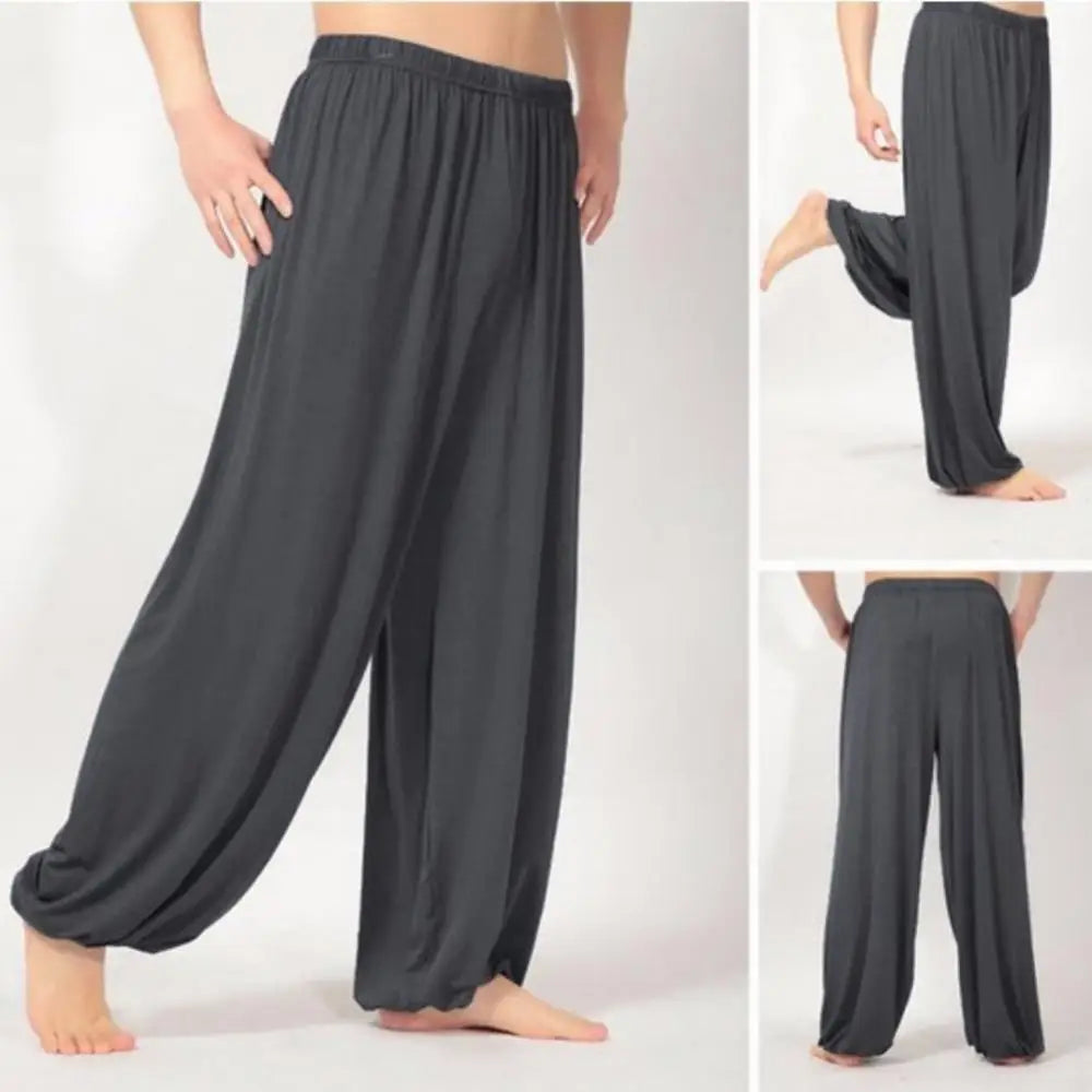 Sarouel pour hommes couleur unie pantalons de Yoga exercice du matin Tai Chi pantalon décontracté pantalon à jambes larges pantalons longs sarouel pantalons masculins