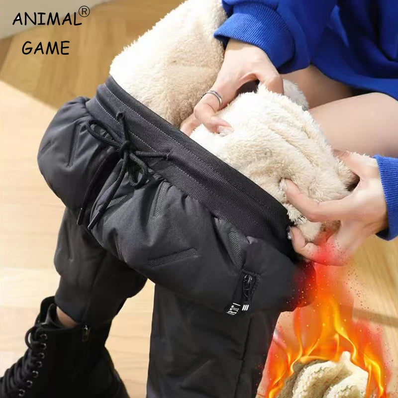 Pantalon de survêtement doublé polaire épais en peluche pour femmes, jambes droites, imperméable, coupe-vent, vêtements d'extérieur, thermiques, nouvelle collection