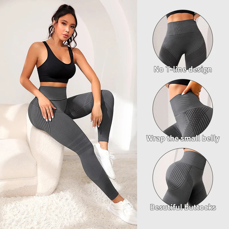 Pantalon de sport avec lignes sexy pour femme, pantalon de fitness élastique, pantalon serré, taille haute, levage des fesses, course à pied, yoga