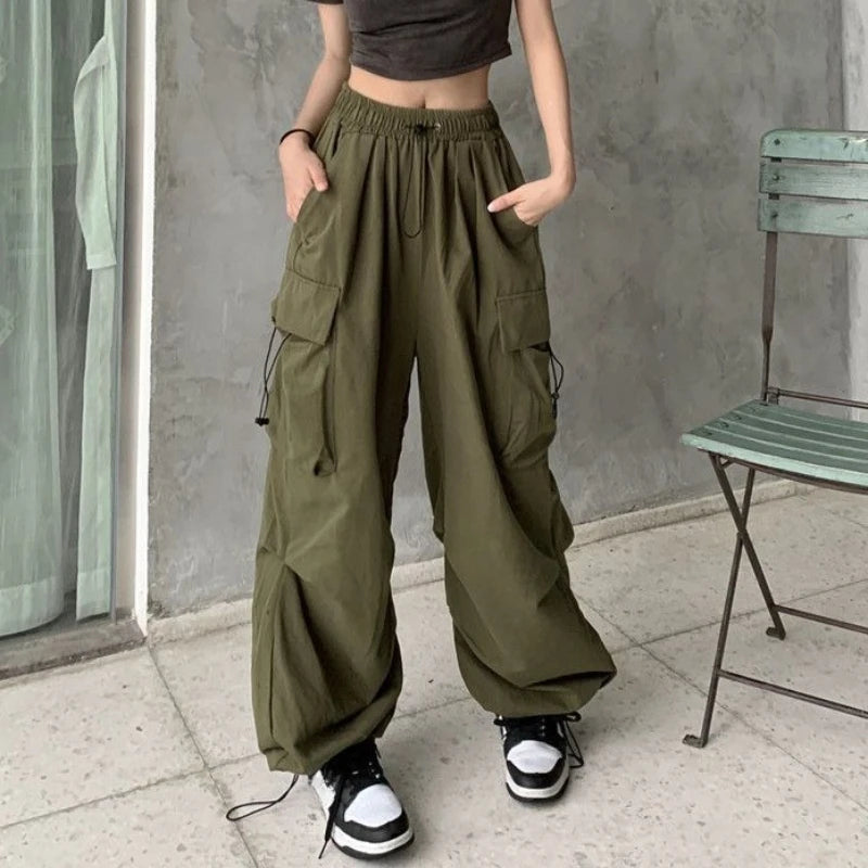 Pantalon Cargo rétro pour femmes, mode Streetwear, taille haute, mince, décontracté, pantalon de sport Harajuku, vêtements pour femmes