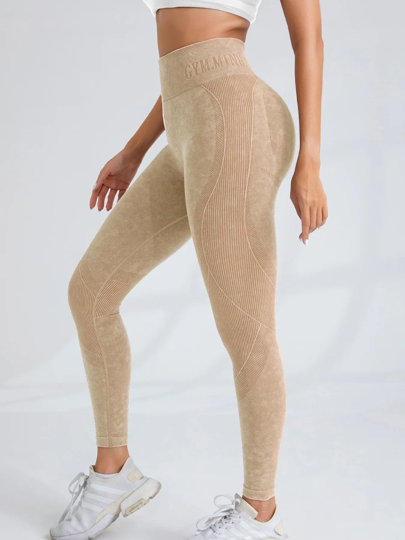 Pantalon de yoga Taille serrée Lettre Sable Lavé Pantalon Exercice Yoga Leggings | Fitness Femme