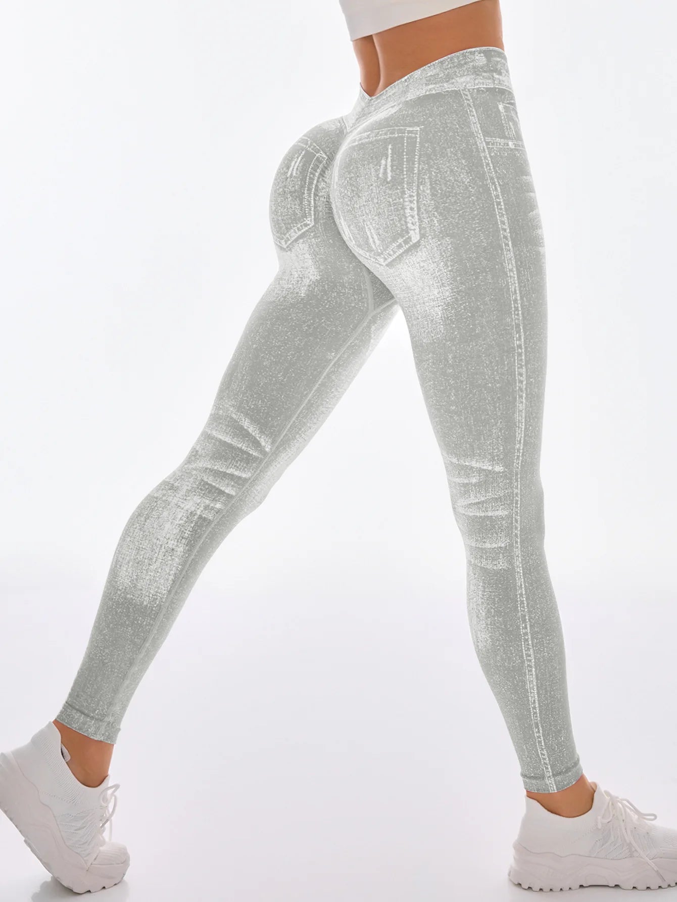 Leggings Gym Faux Denim Sans Couture Elastique Training | Fitness Femme